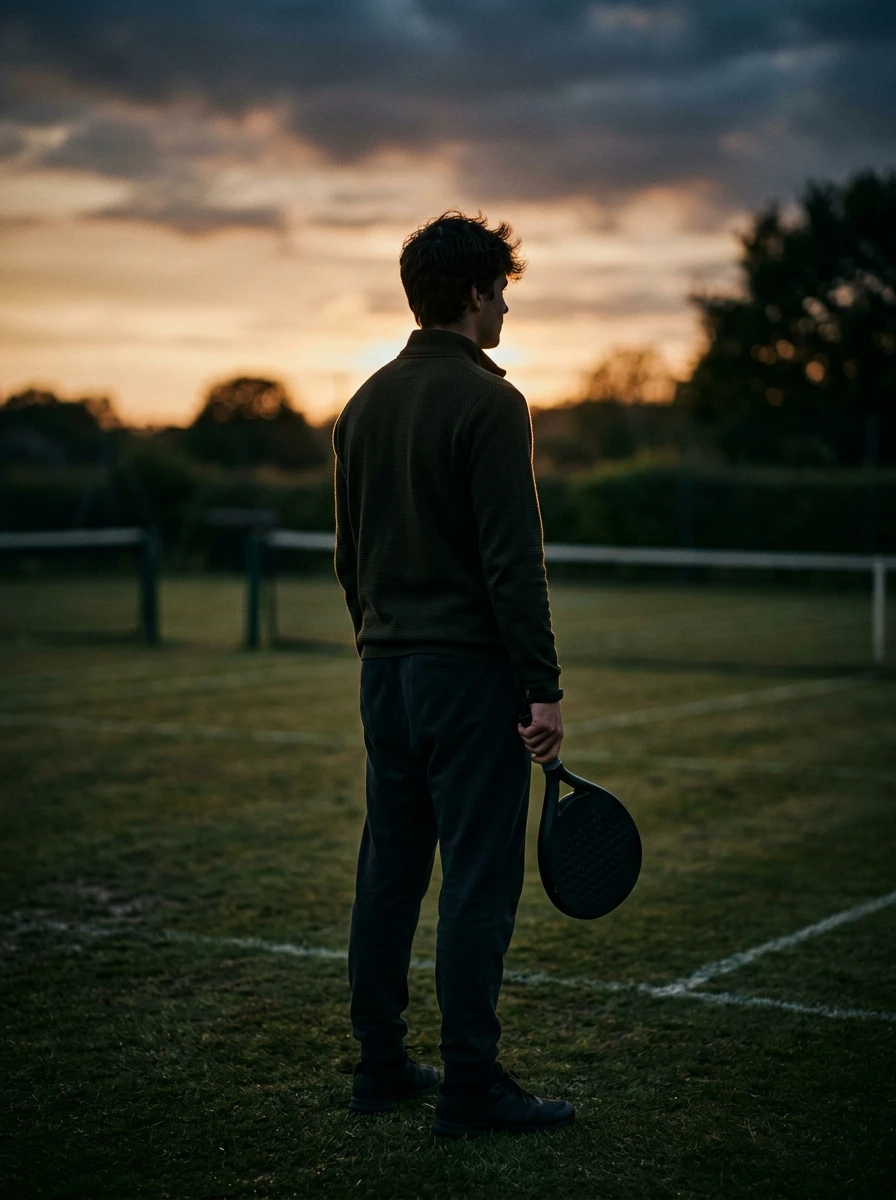 Athlete relaxing off-track at dusk